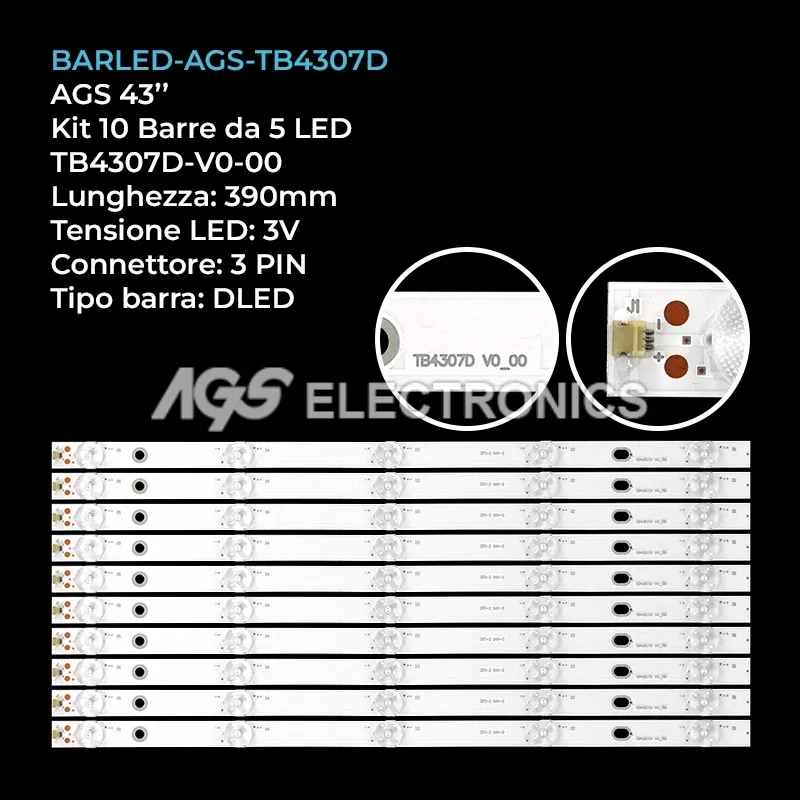 kit 10 barre LED retroilluminazione per Makvision 43 pollici modello MT43W267C3