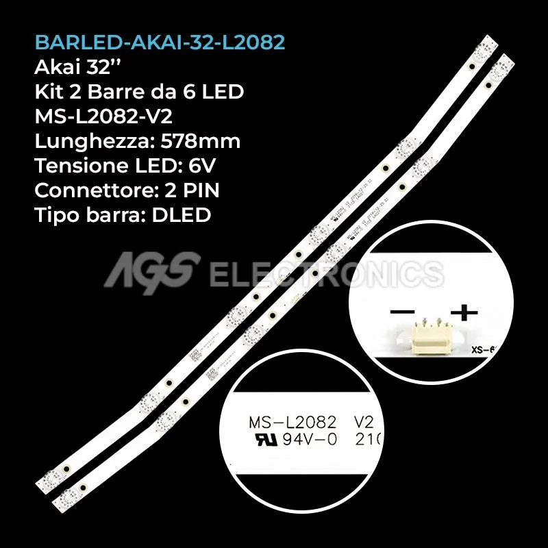kit 2 barre LED retroilluminazione per Akai 32 pollici modello PT320AT031