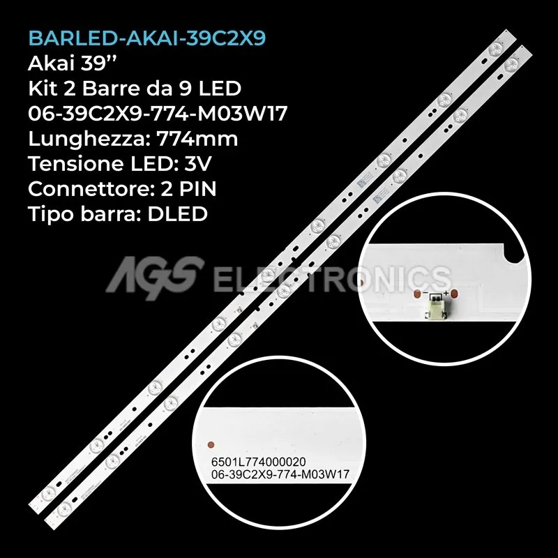 kit 2 barre LED retroilluminazione per Akai 39 pollici modello AKTV406TS
