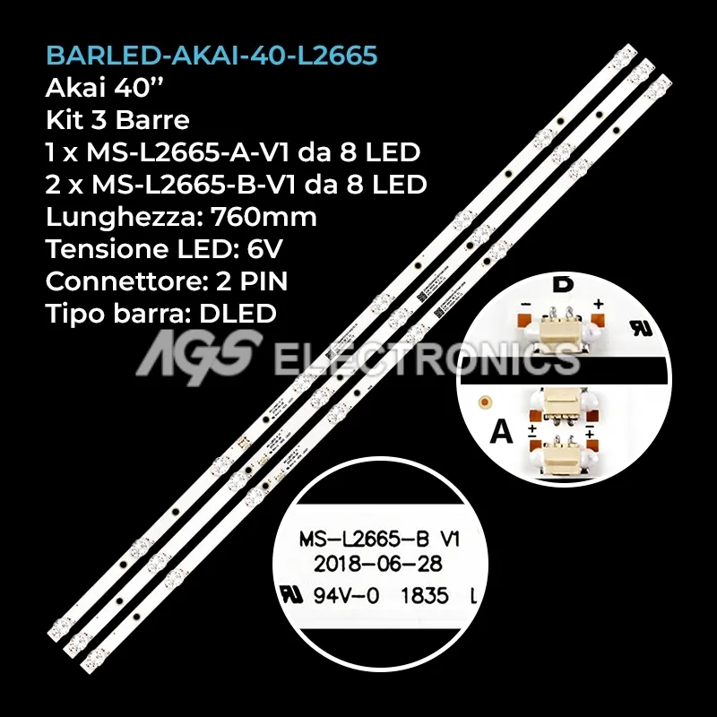 kit 3 barre LED retroilluminazione per BBK 40 pollici modello 40LEM1043FTS2C