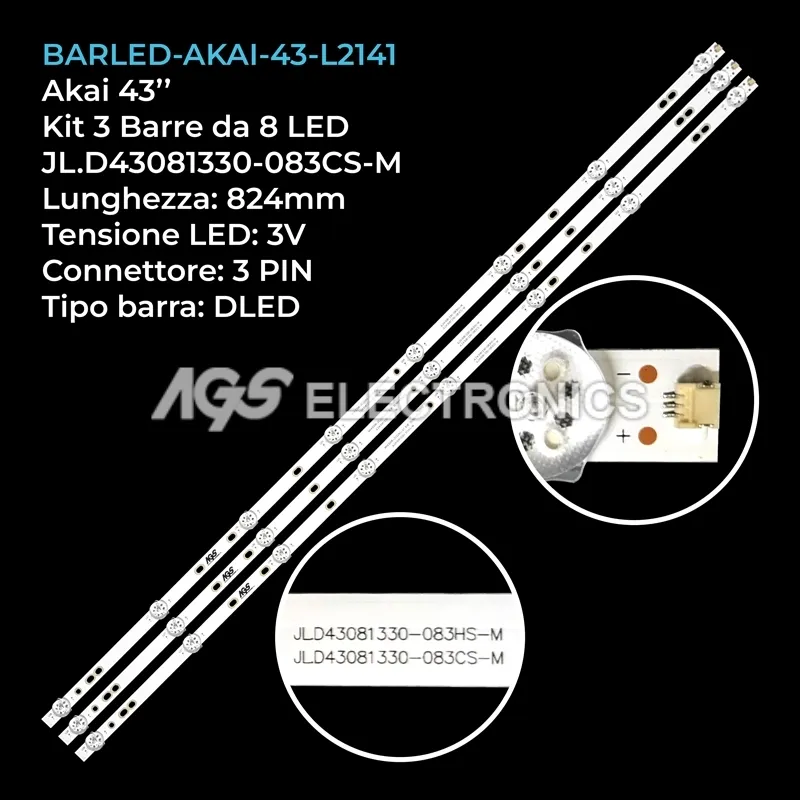 kit 3 barre LED retroilluminazione per Akai 43 pollici modello HV430QUB