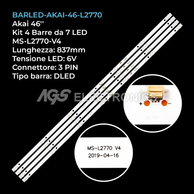 kit 4 barre LED retroilluminazione per Akai 46 pollici modello AKTV4622NSMART