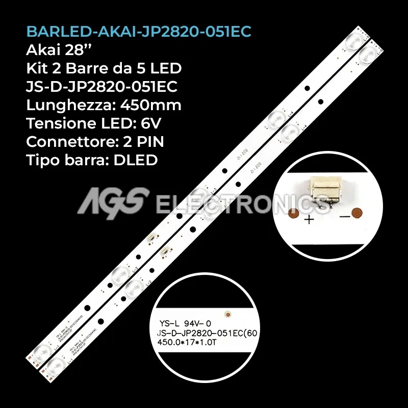 kit 2 barre LED retroilluminazione per Akai 28 pollici modello AKTV2820J