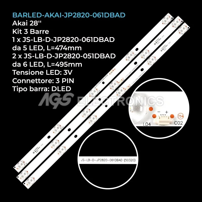 kit 3 barre LED retroilluminazione per Akai 28 pollici modello LED28C310B
