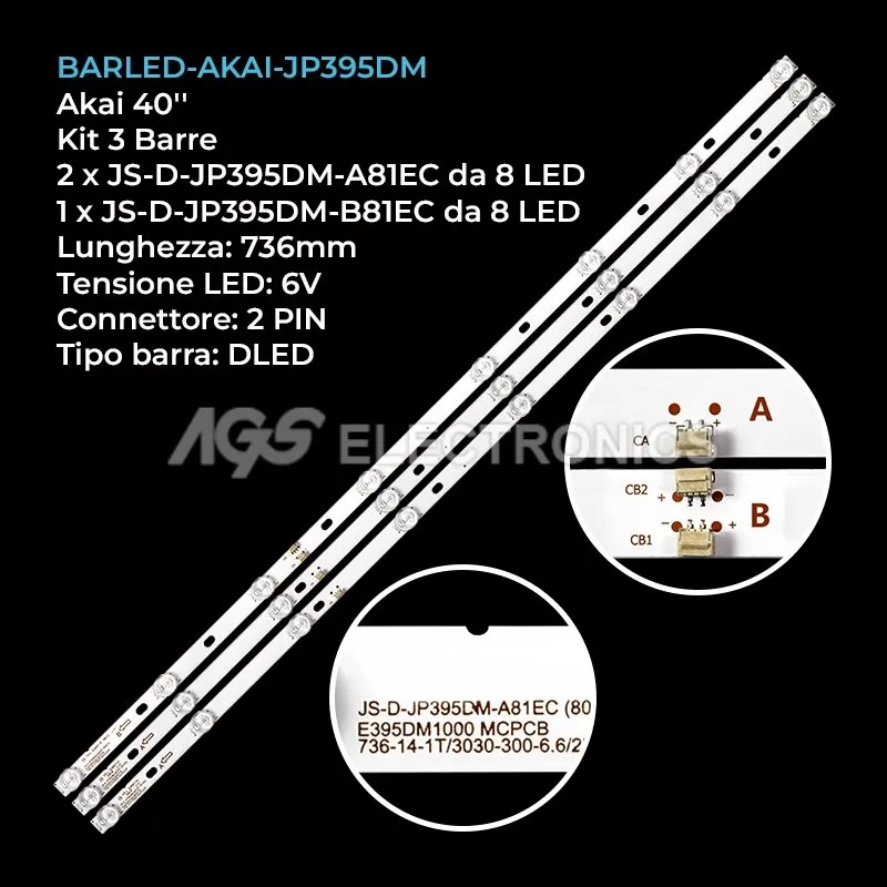 kit 3 barre LED retroilluminazione per Akai 40 pollici modello E395DM1000