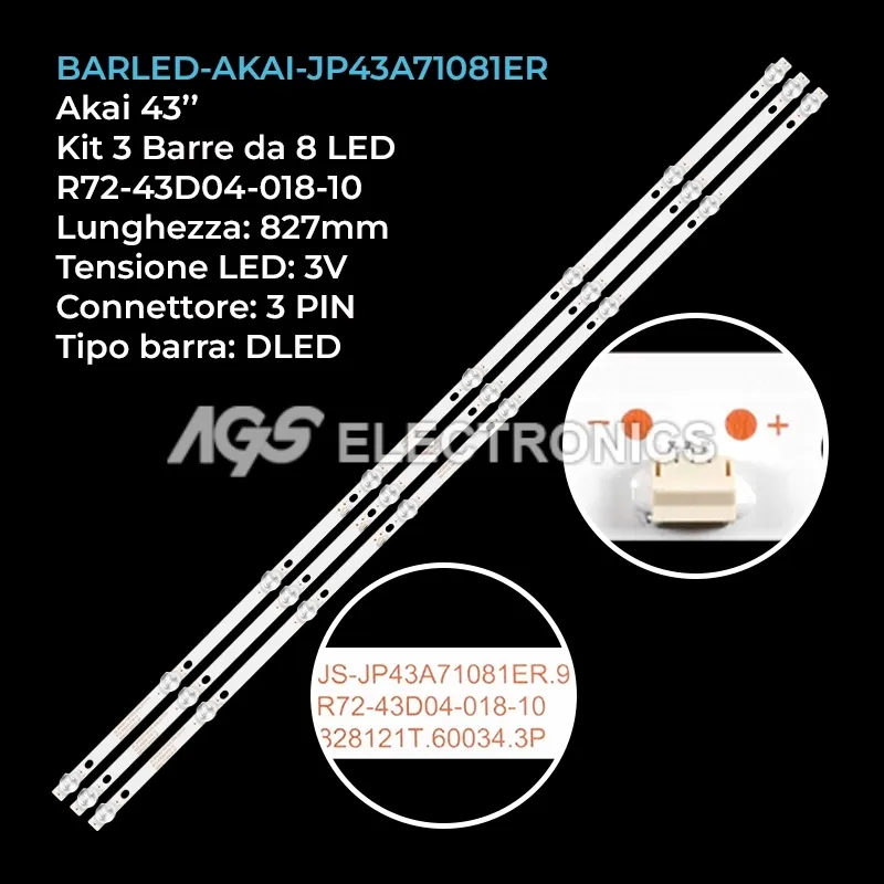 kit 3 barre LED retroilluminazione per TD-System 43 pollici modello PRIME43C21GLE