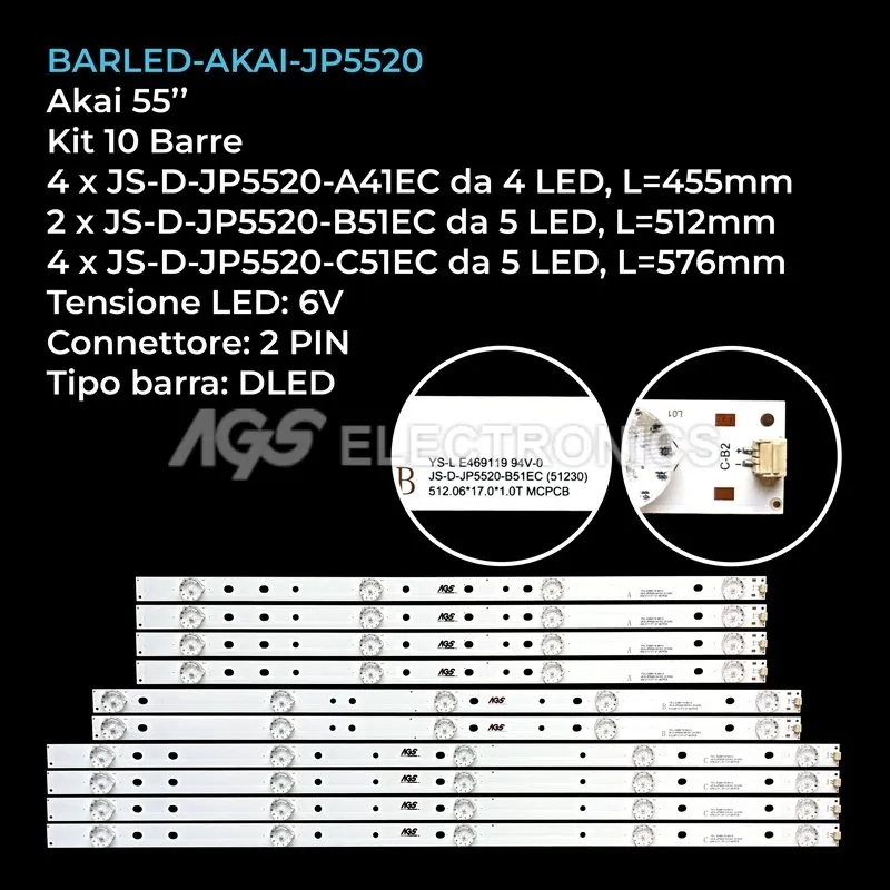 kit 10 barre LED retroilluminazione per Master 55 pollici modello TL550