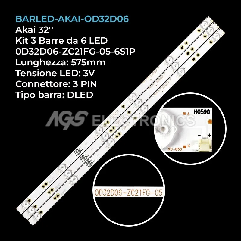 kit 3 barre LED retroilluminazione per Polaroid 32 pollici modello TQL32R4PR012