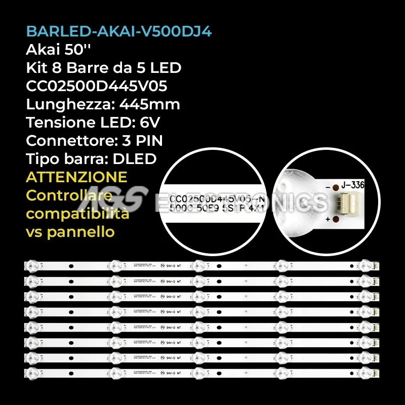 kit 8 barre LED retroilluminazione per Akai 50 pollici modello AKTV5013TS