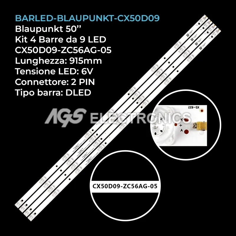 kit 4 barre LED retroilluminazione per Telefunken 50 pollici modello LED50M01SU