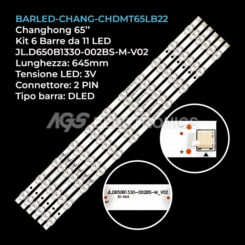 kit 6 barre LED retroilluminazione per Changhong 65 pollici modello 65D2060GD