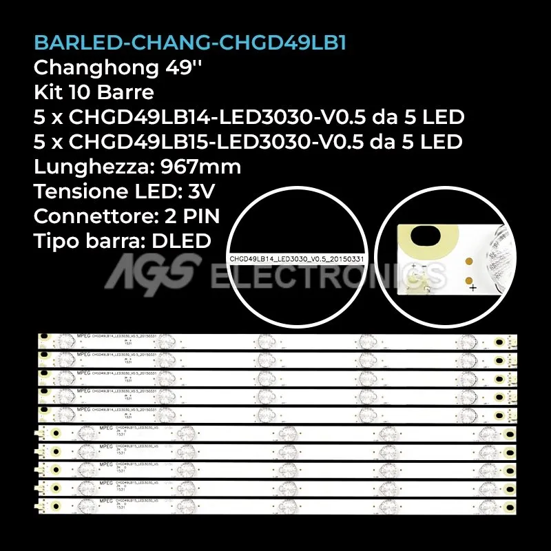 kit 10 barre LED retroilluminazione per ChiQ 49 pollici modello UHD49D6000ISX2