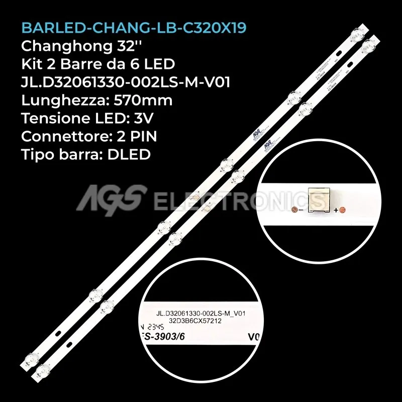 kit 2 barre LED retroilluminazione per Changhong 32 pollici modello 32D4P