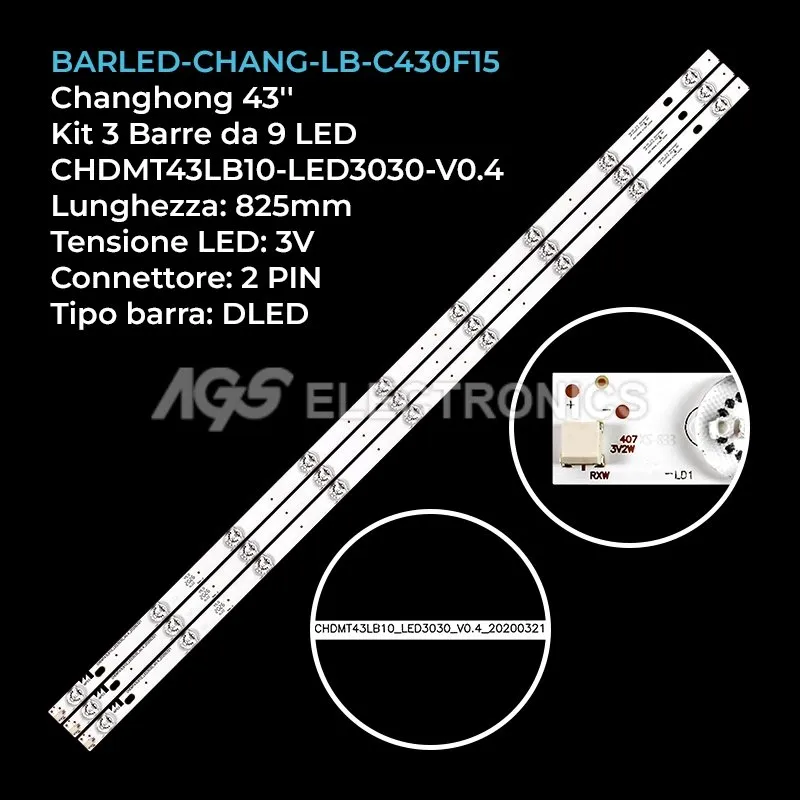 kit 3 barre LED retroilluminazione per Changhong 43 pollici modello 43D3700I