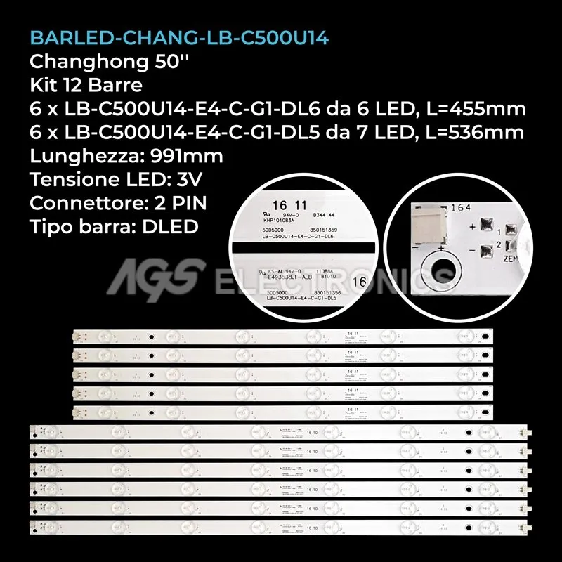 kit 12 barre LED retroilluminazione per Changhong 50 pollici modello 50D2000