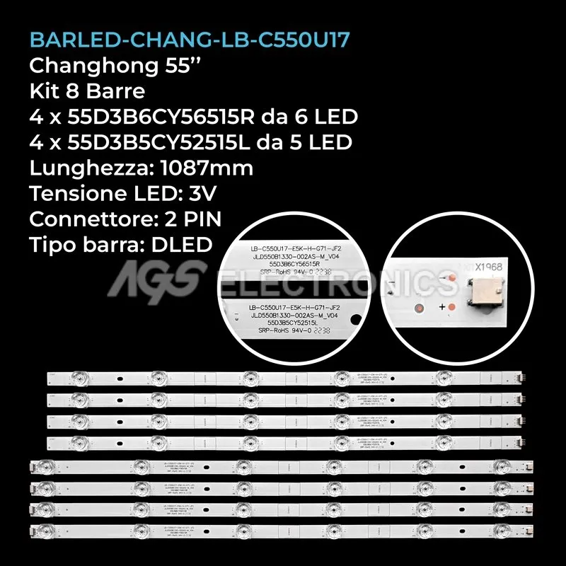 kit 8 barre LED retroilluminazione per Saba 55 pollici modello SA55K65NS