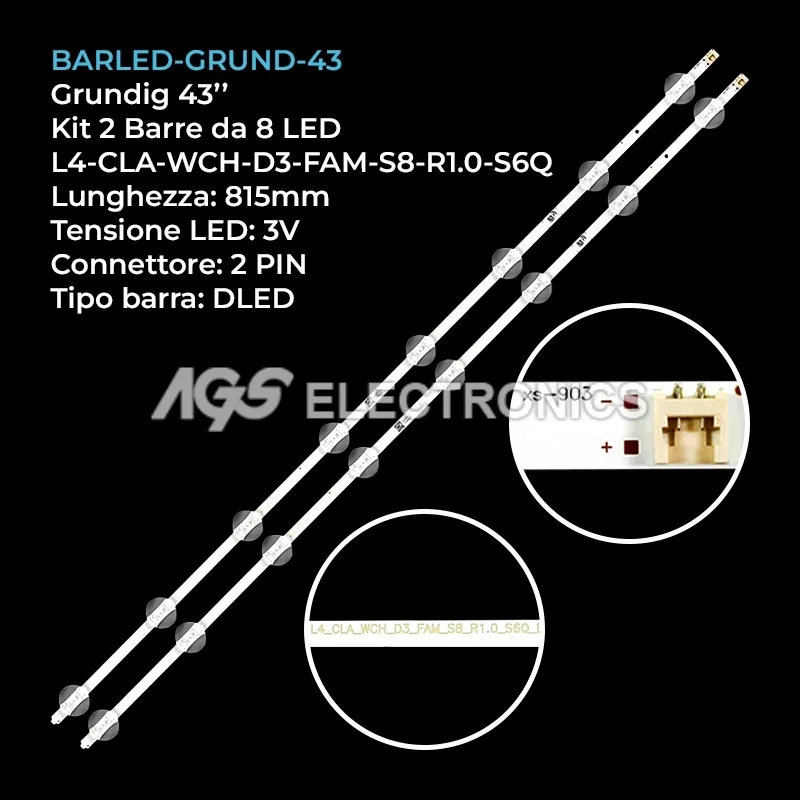 kit 2 barre LED retroilluminazione per LG 43 pollici pannello LC430EGYSKM3