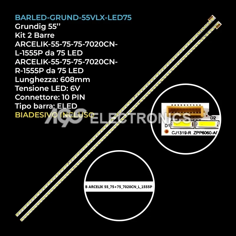 kit 2 barre LED retroilluminazione per Grundig 55 pollici modello 55VLX9772SP