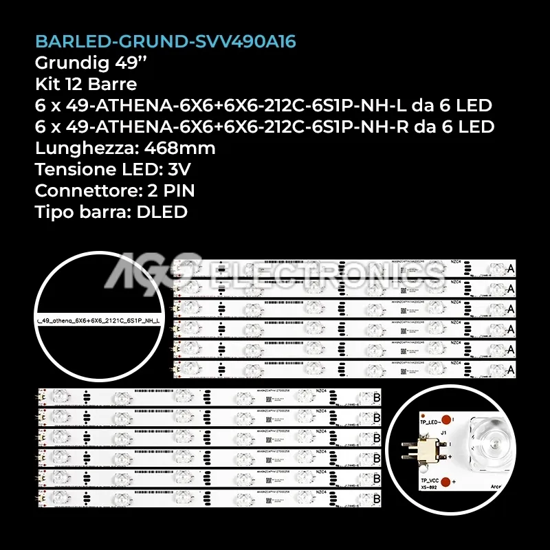 kit 12 barre LED retroilluminazione per Grundig 49 pollici modello G49L8543