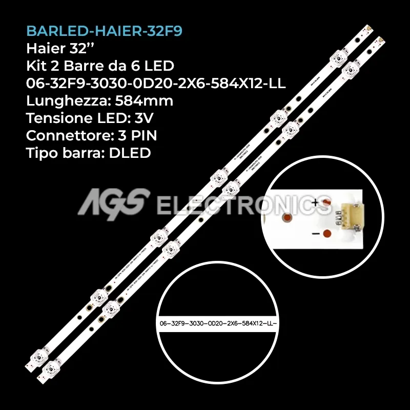 kit 2 barre LED retroilluminazione per Haier 32 pollici modello LMF200