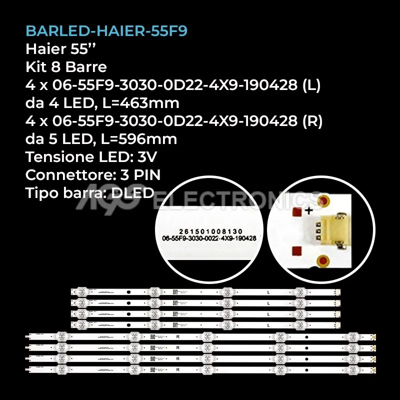 kit 8 barre LED retroilluminazione per Haier 55 pollici modello LU55J71