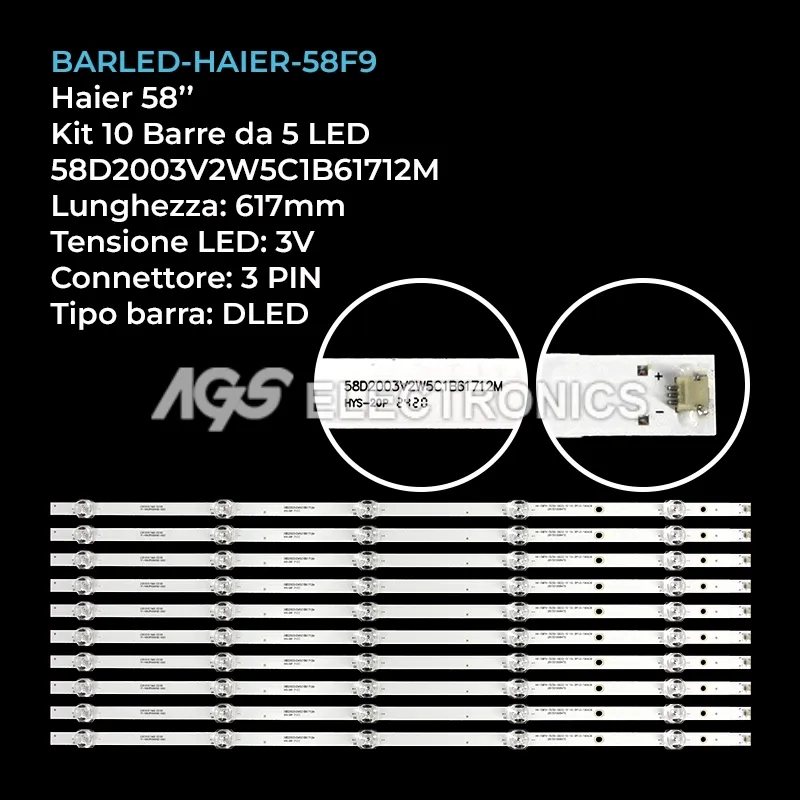kit 10 barre LED retroilluminazione per Haier 58 pollici modello LS58A51