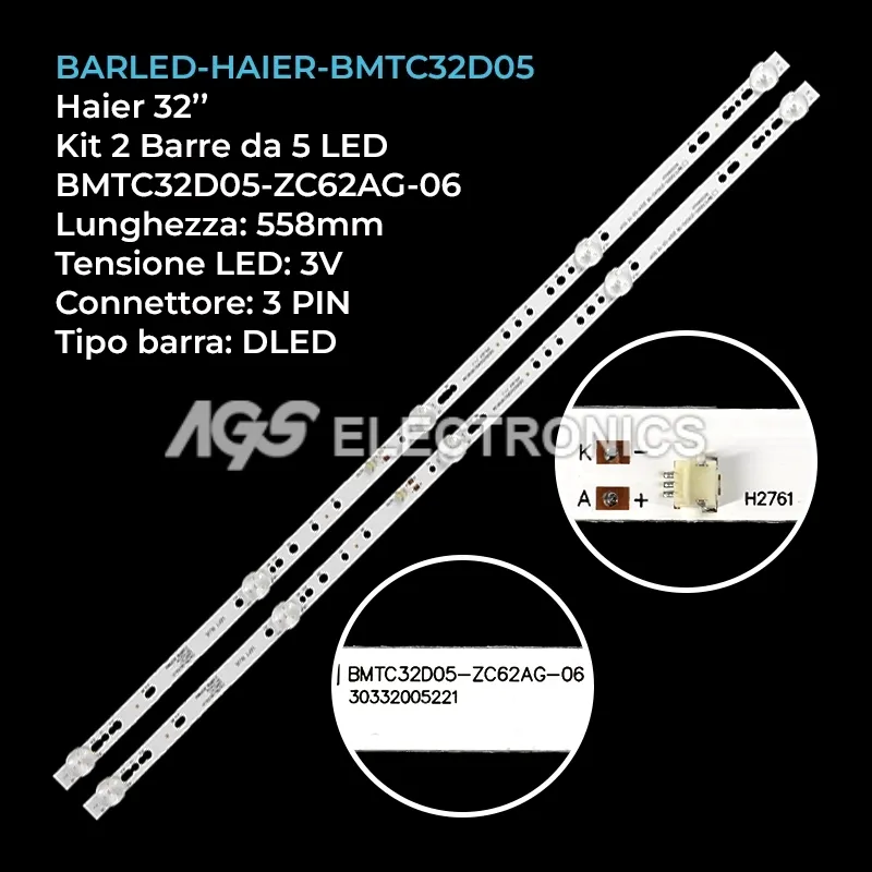 kit 2 barre LED retroilluminazione per Haier 32 pollici modello LE32C31