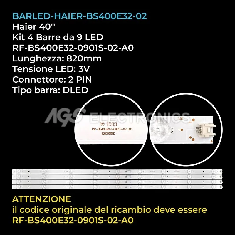kit 4 barre LED retroilluminazione per Thomson 40 pollici modello LED40AAD1051E