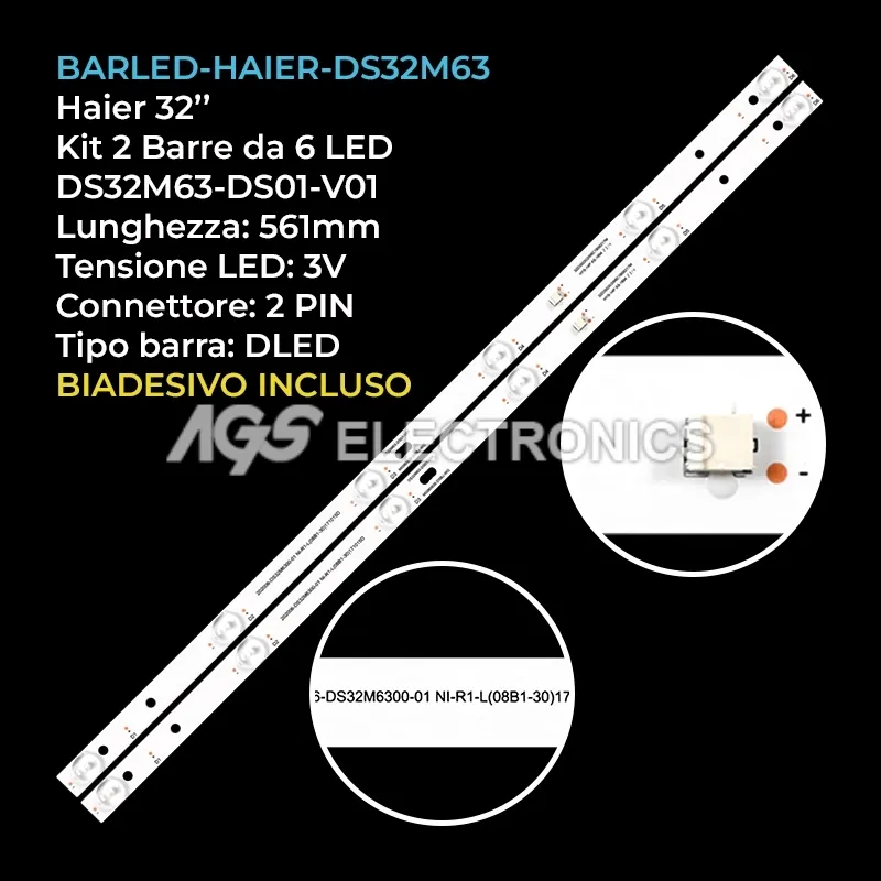 kit 2 barre LED retroilluminazione per Haier 32 pollici modello 32EU3000