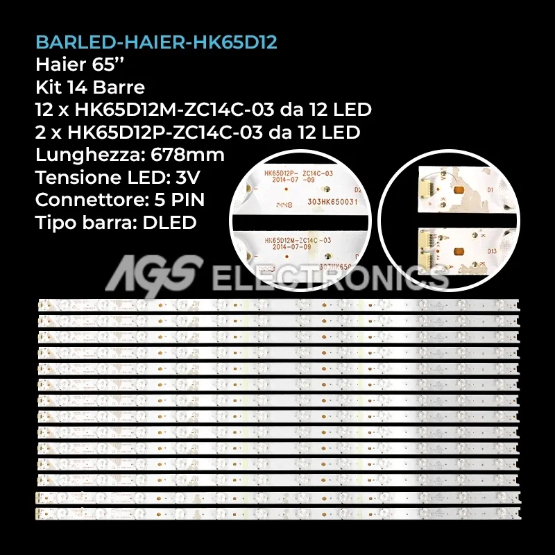 kit 14 barre LED retroilluminazione per Haier 14 pollici modello LE65B7000TU