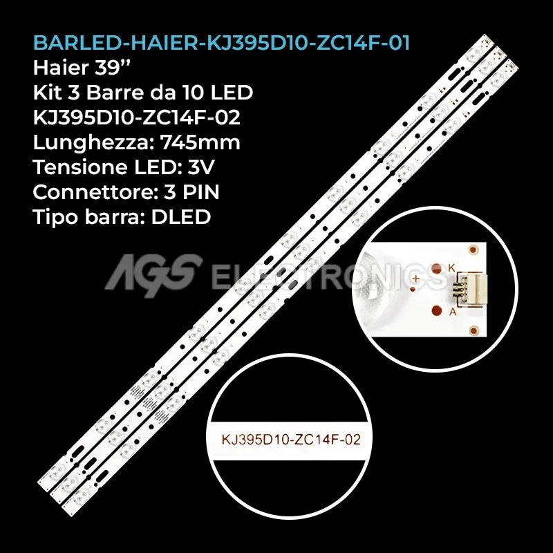 kit 3 barre LED retroilluminazione per Inno-Hit 39 pollici modello IH400A105