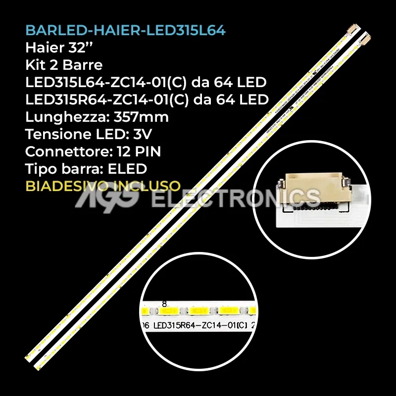 kit 2 barre LED retroilluminazione per Haier 32 pollici modello LE32B90LE32T30