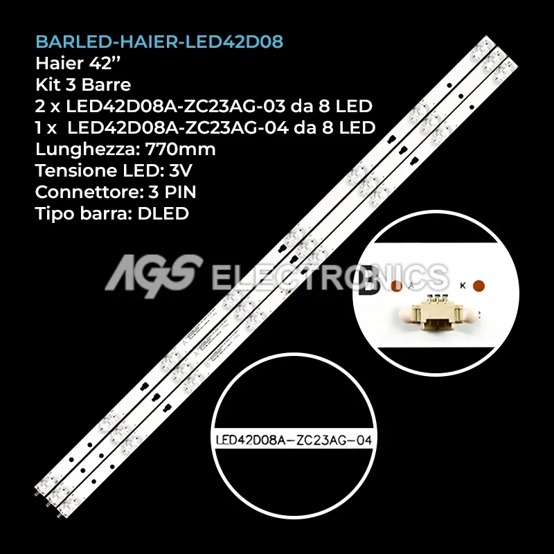 kit 3 barre LED retroilluminazione per Haier 42 pollici modello 43V31