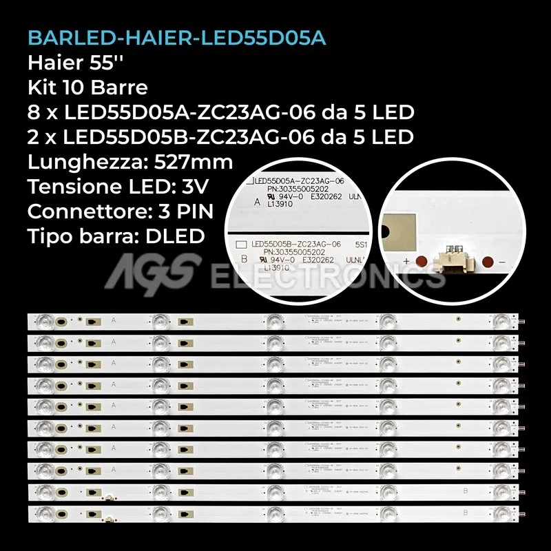 kit 10 barre LED retroilluminazione per Haier 55 pollici modello LS55A51