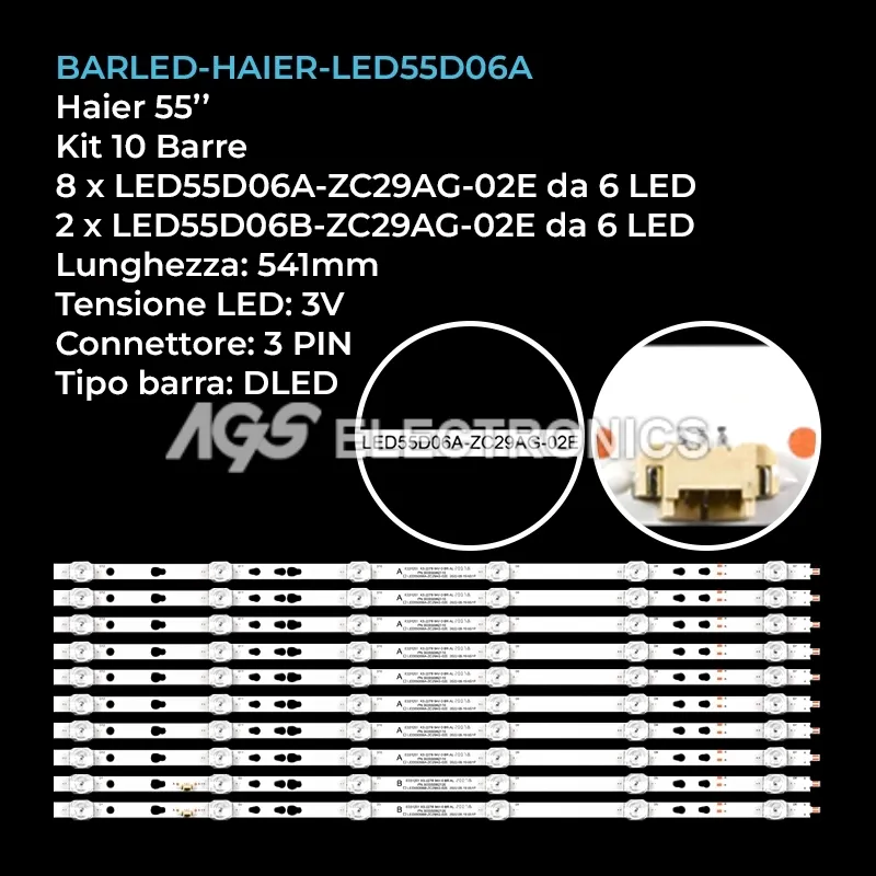 kit 10 barre LED retroilluminazione per Haier 55 pollici modello 55V52