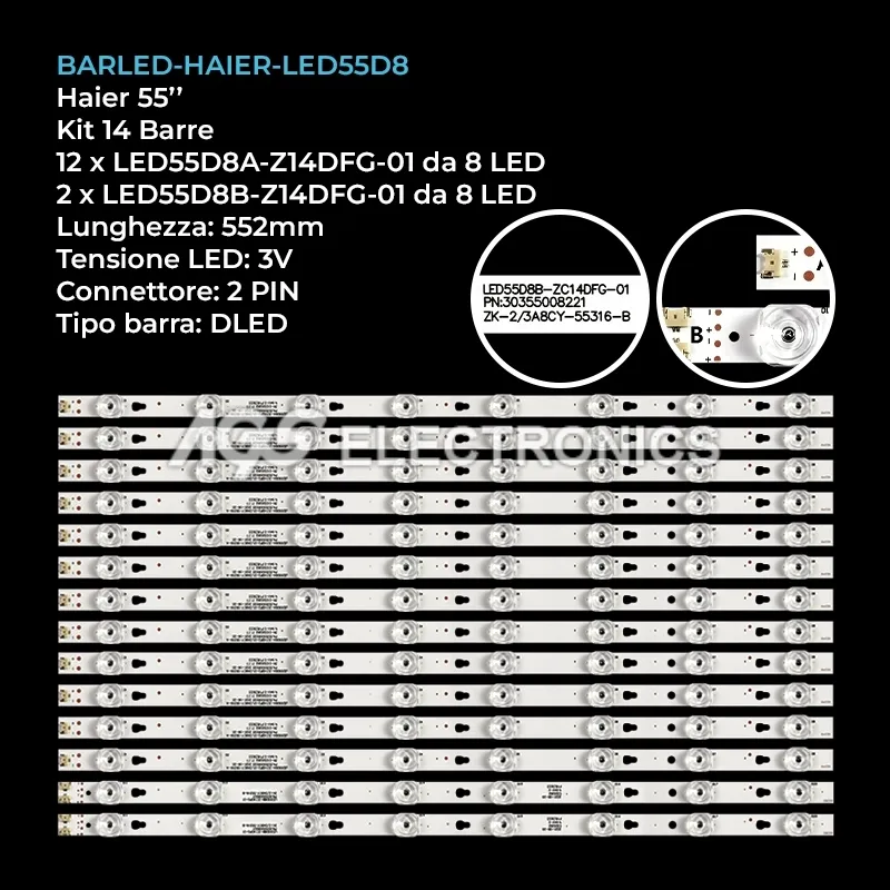 kit 14 barre LED retroilluminazione per Konka 55 pollici modello G55U