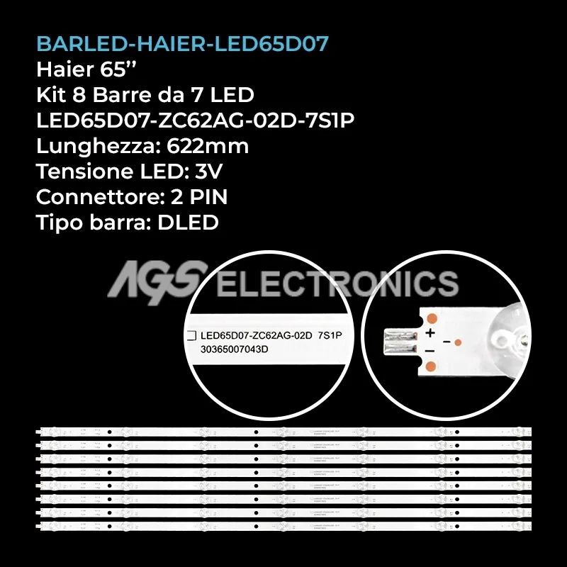 kit 8 barre LED retroilluminazione per Sharp 65 pollici modello 65FN7EA