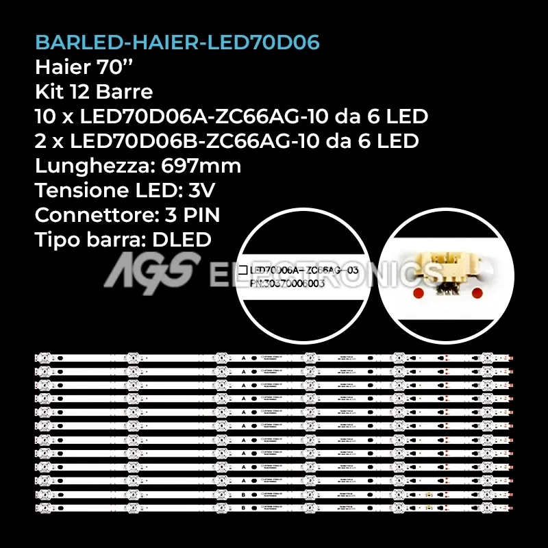 kit 12 barre LED retroilluminazione per Sharp 70 pollici modello 70FN2EA