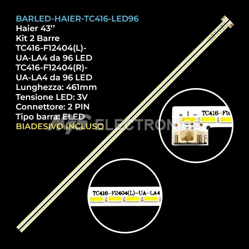 kit 2 barre LED retroilluminazione per Haier 43 pollici modello LED43A9000