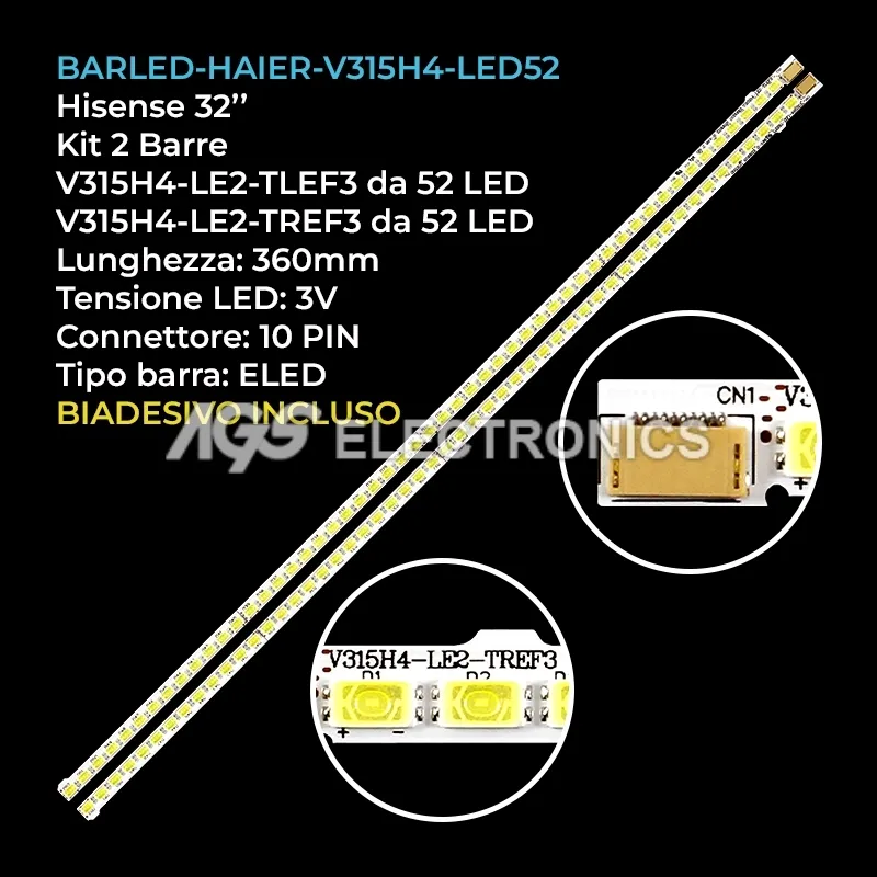 kit 2 barre LED retroilluminazione per Hisense 32 pollici modello V315H4LE2