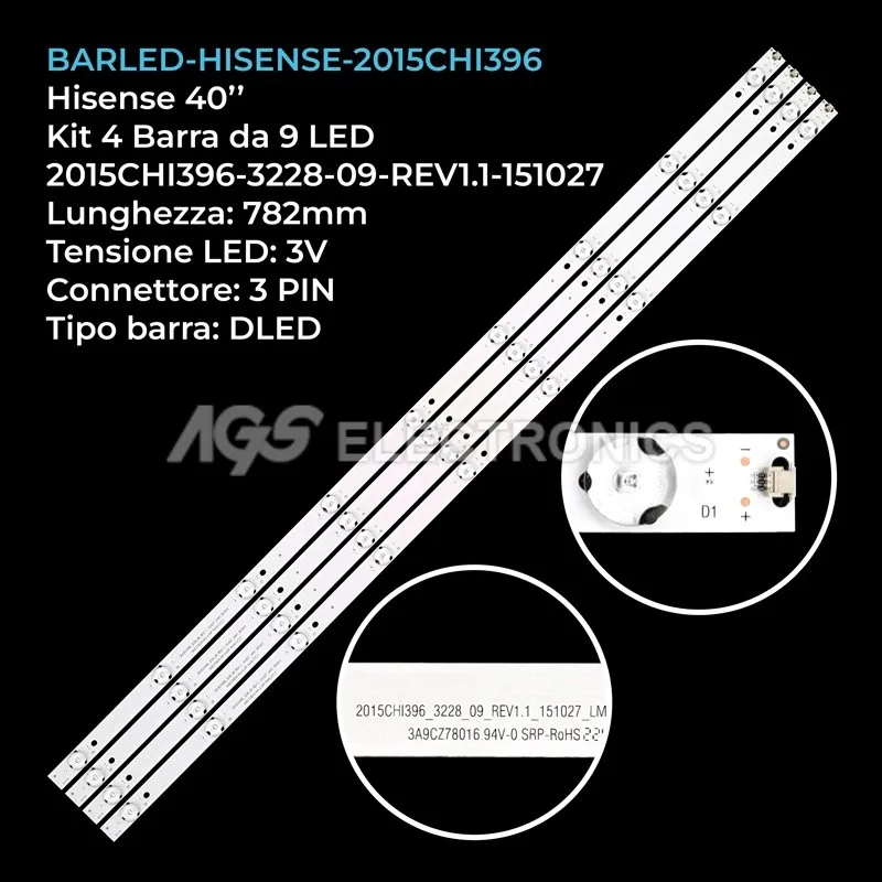 kit 4 barre LED retroilluminazione per Hisense 40 pollici modello LED40EC191D