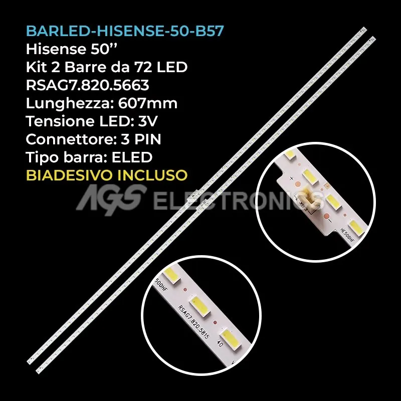 kit 2 barre LED retroilluminazione per Hisense 50 pollici modello LED50X1A