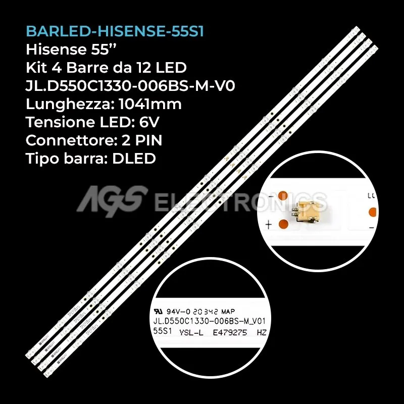 kit 4 barre LED retroilluminazione per Hisense 55 pollici modello CX55S1USM