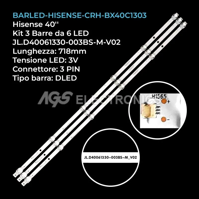 kit 3 barre LED retroilluminazione per Hisense 40 pollici modello 40H5500F