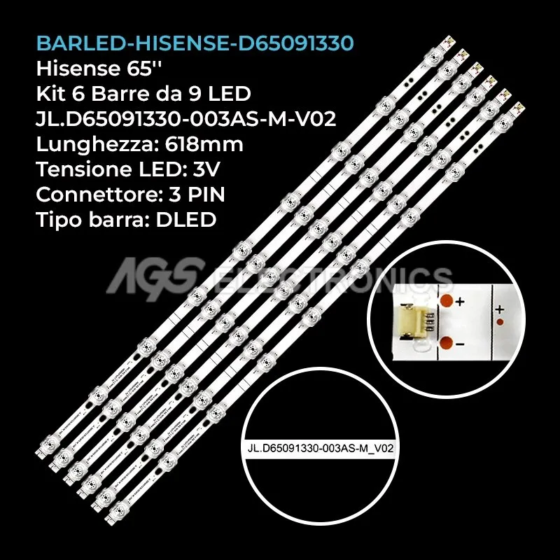 kit 6 barre LED retroilluminazione per Hisense 65 pollici modello HZ65A57E