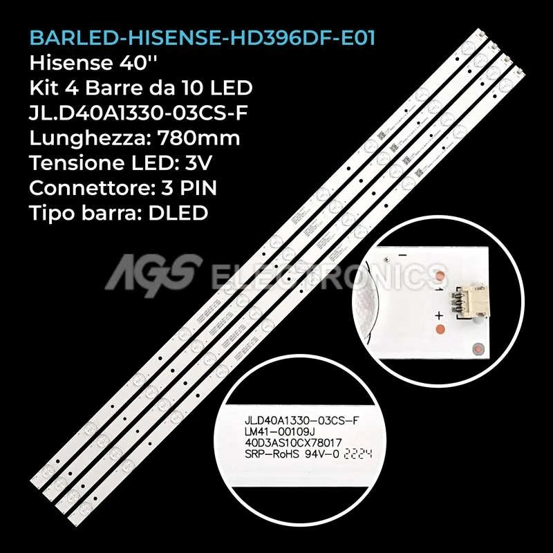 kit 4 barre LED retroilluminazione per Hisense 40 pollici modello LED40EC290N