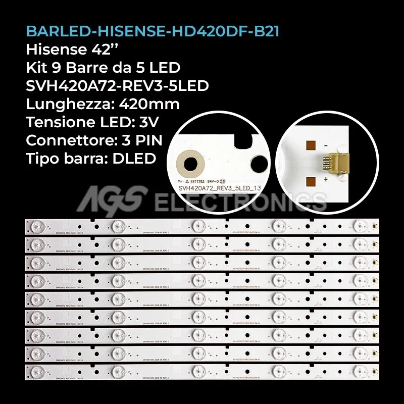 kit 9 barre LED retroilluminazione per Hisense 42 pollici modello LED42K30JD