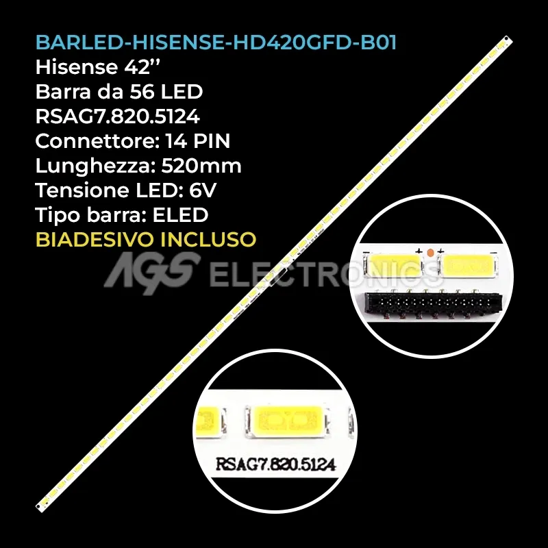 kit 1 barre LED retroilluminazione per Hisense 42 pollici modello LED42K280J3D