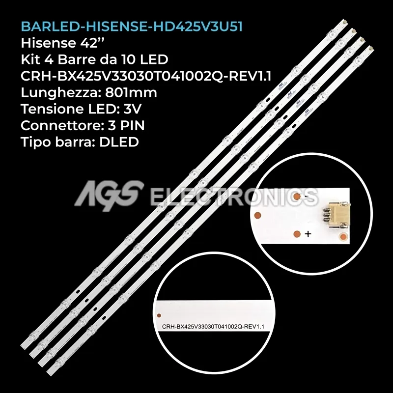 kit 4 barre LED retroilluminazione per Hisense 42 pollici modello 43A72GQ