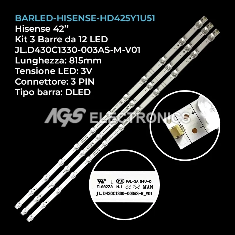 kit 3 barre LED retroilluminazione per Hisense 42 pollici modello 43E7NQ